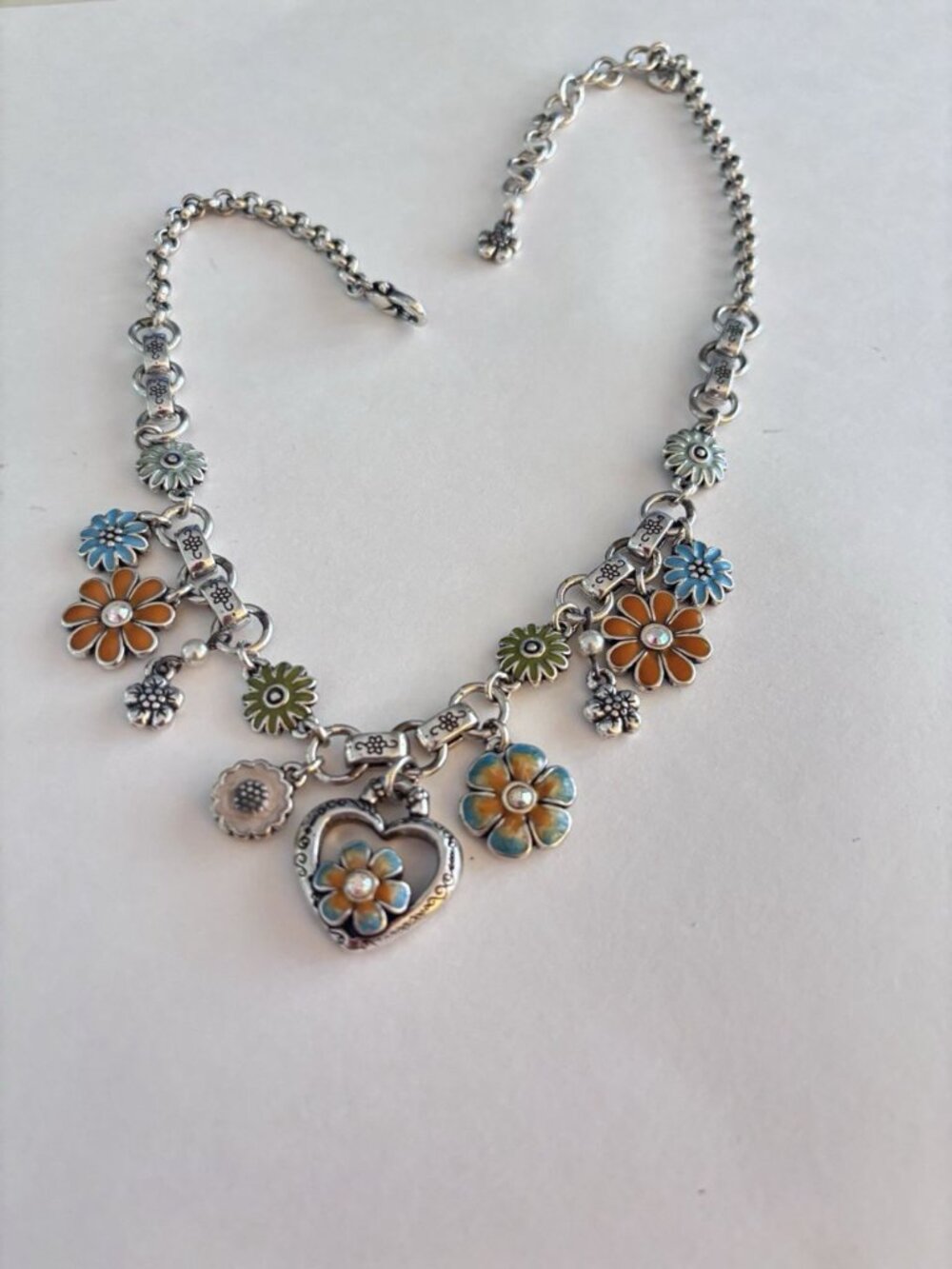 Vintage Brighton Orchard Flower Heart Charm Necklace Reversible Garden Retired - Picture 6 of 8